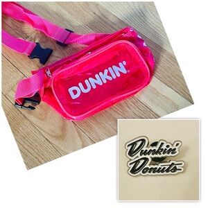 NEW Dunkin fanny pack Dunkin’ Donuts Clear Pink Limited Edition and Dunkin’ Pin